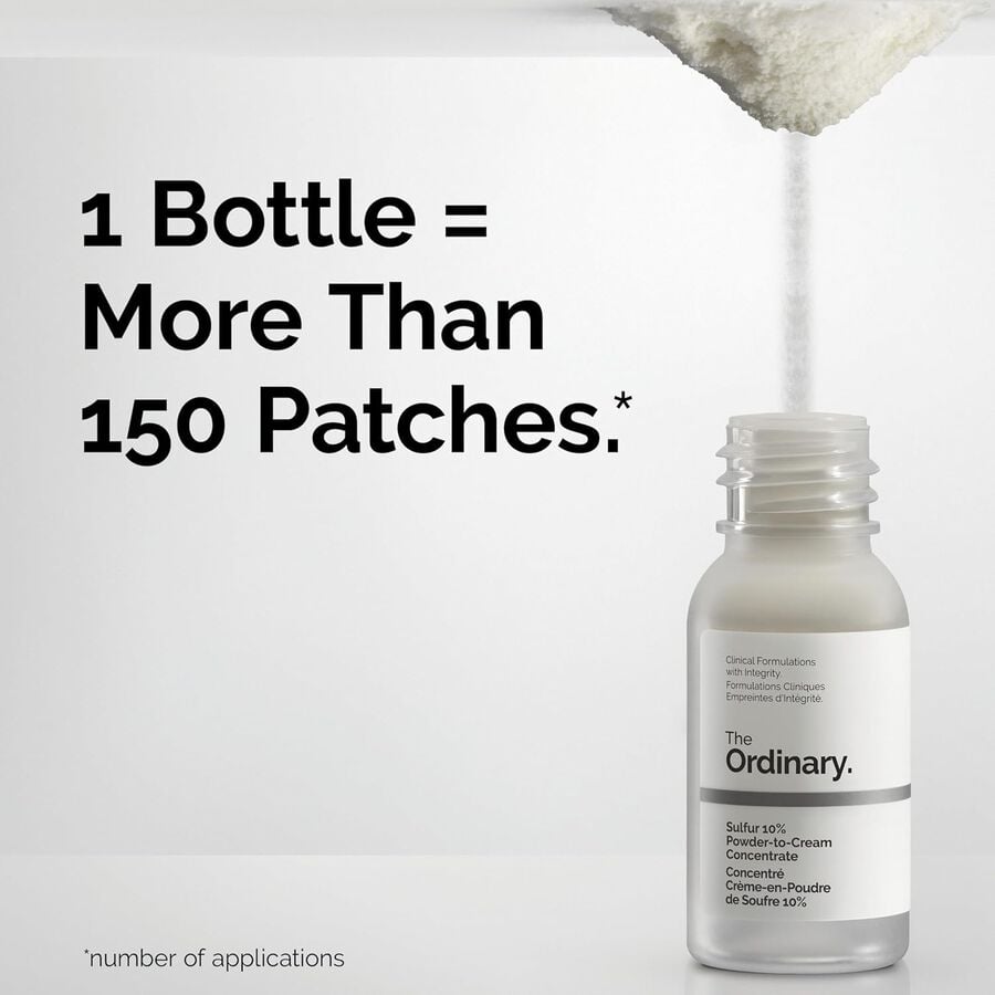 One bottle of Sulfur 10% Powder-to-Cream Concentrate replaces more than 150 pimple patches